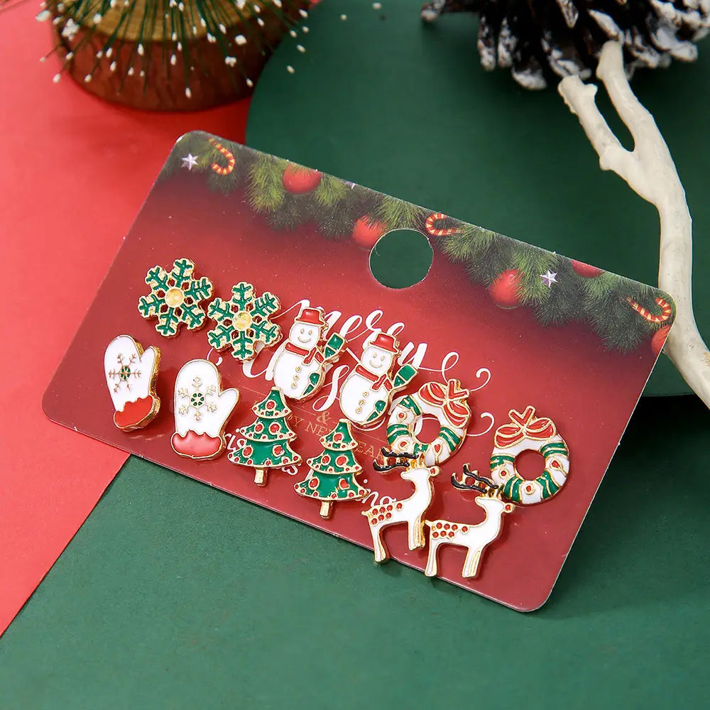 Christmas Stud Combination Snowflake & Elk Earrings Set for Women