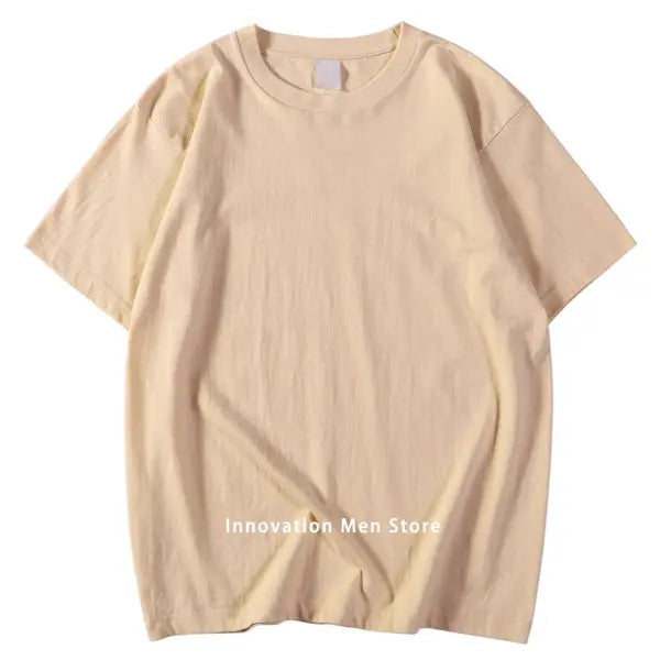 14 Colors 100% Cotton Oversized T-Shirt – Men & Women Short Sleeve Casual Soft Breathable Tee S–XXXL - beige / M 50-60KG
