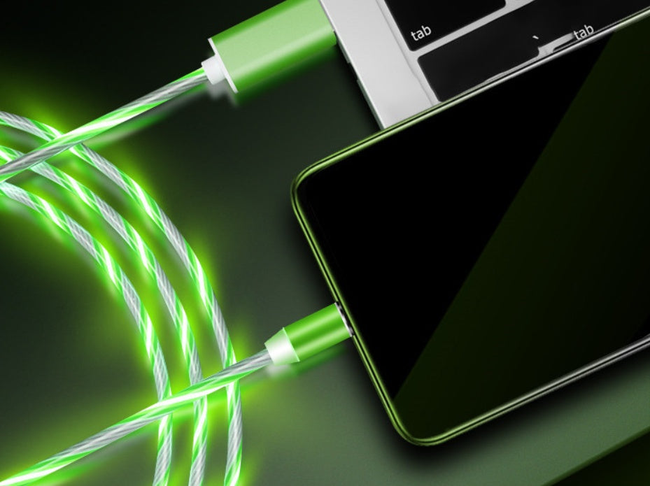 Compatible with Apple Flowing Ligh Magnetic Streamer Data Line Cable for Iphone Android Typec - 3 in 1 / Green