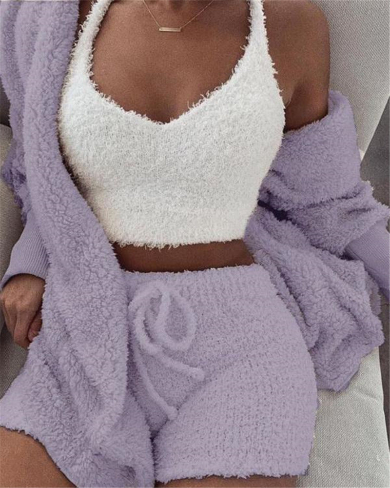Velvet Sweet Style Culottes and Vest Set in White and Multiple Colors - Hair Remover