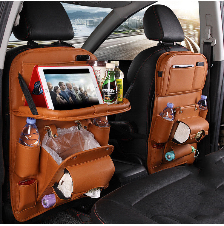 PU Leather Car Storage Hanging Bag with Tissue Box and Tray