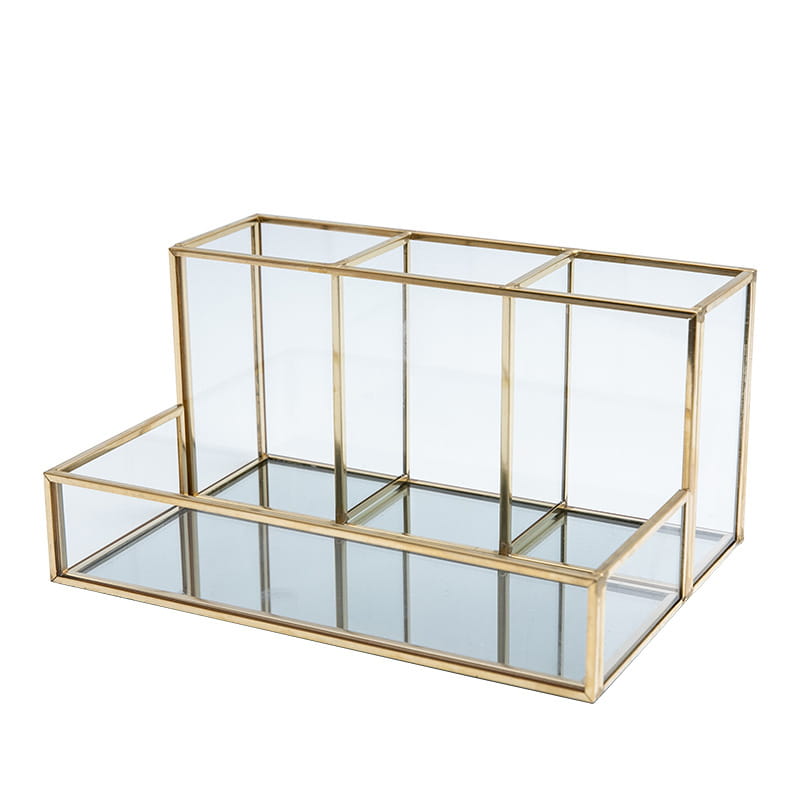 Glass Makeup Organizer: Luxury Brass Vanity Organizer for Your Cosmetics