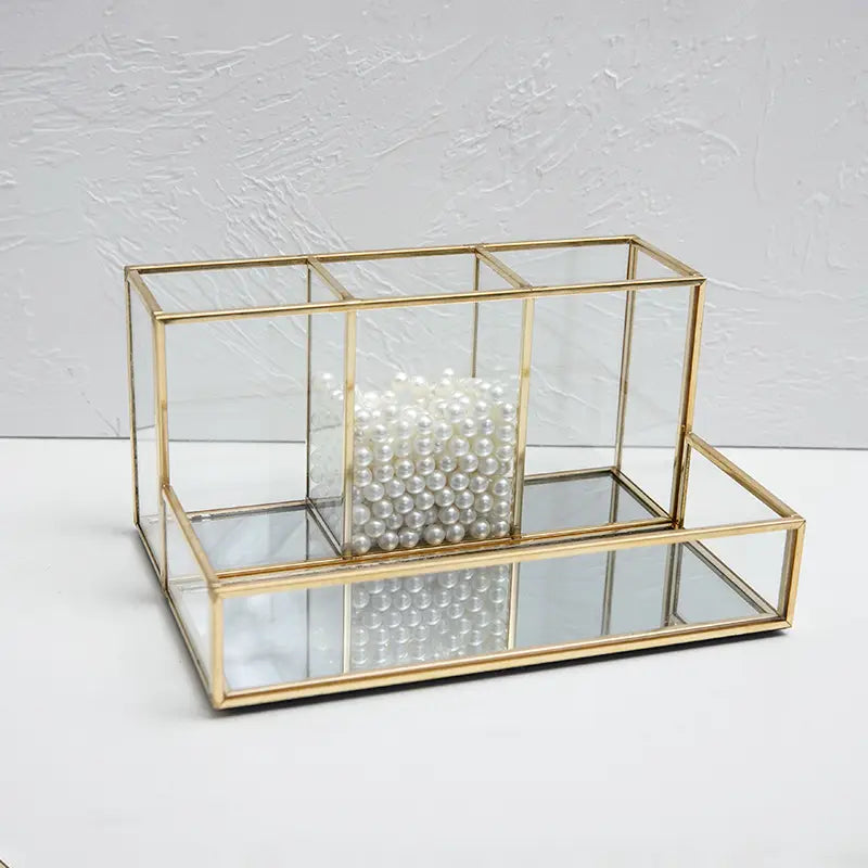 Glass Makeup Organizer: Luxury Brass Vanity Organizer for Your Cosmetics