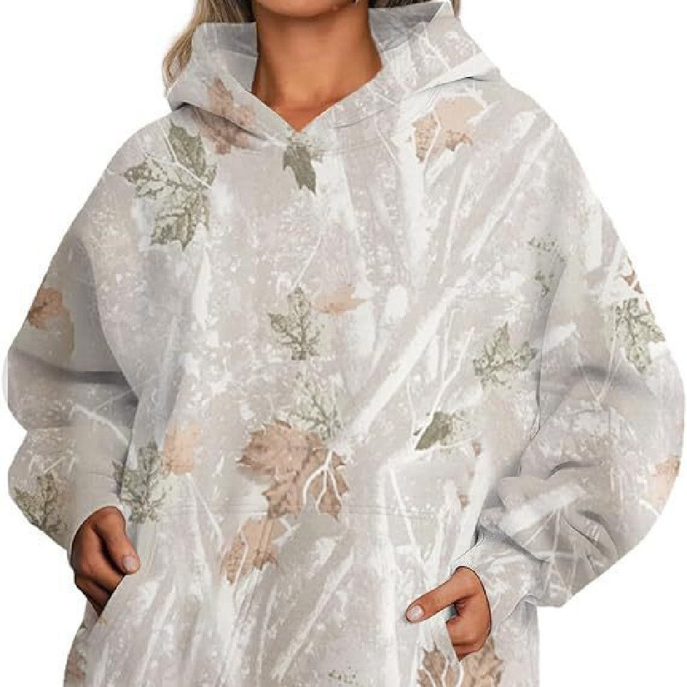 Loose Type Floral Print Lantern Sleeve Unisex Hoodie - Light Gray / XS