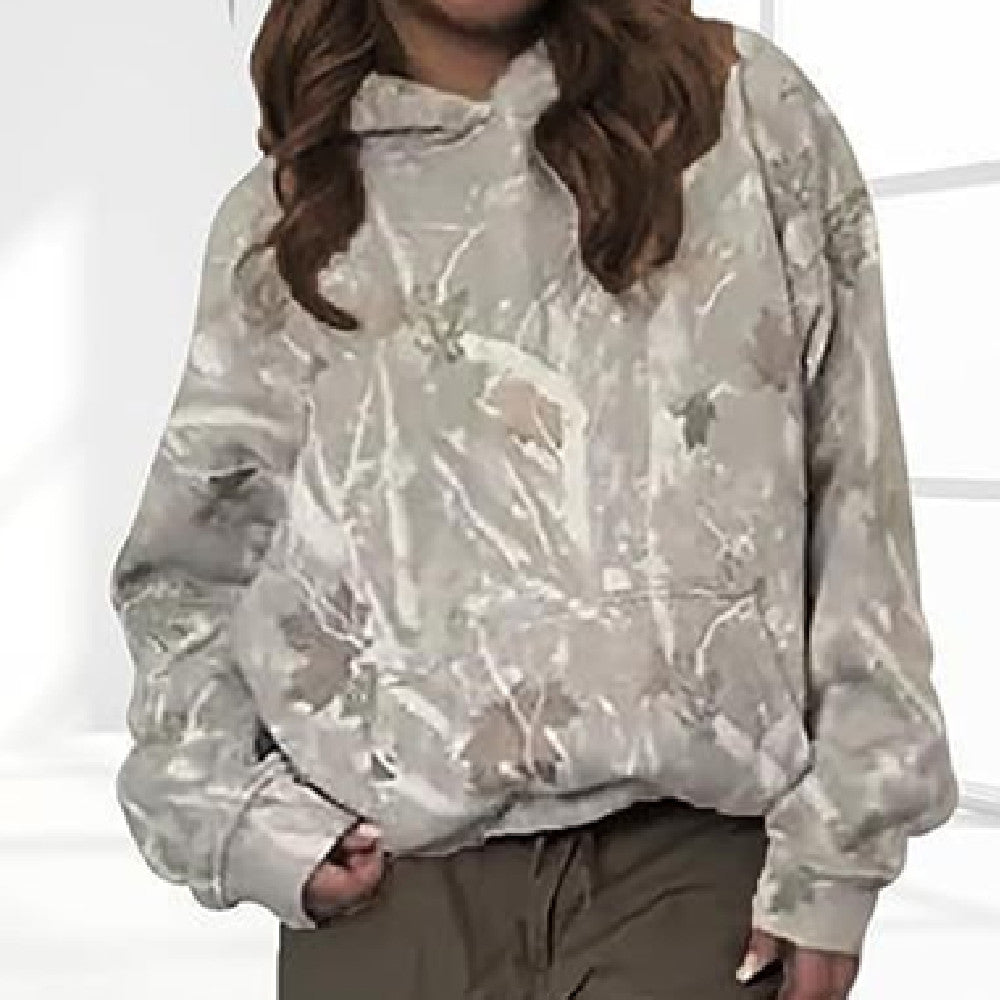 Loose Type Floral Print Lantern Sleeve Unisex Hoodie