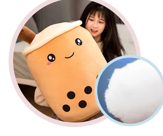 Cute Fruit Drink Plush Stuffed Soft Strawberry Milk Tea Plush Boba Tea Cup Toy Bubble Tea Pillow Cushion Kids Gift