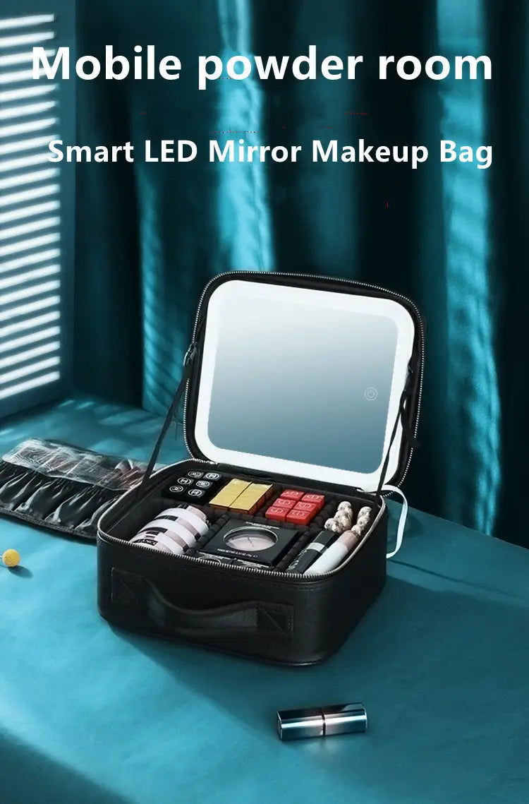 LED Cosmetic Case - Stylish Makeup Organizer with 4K Mirror