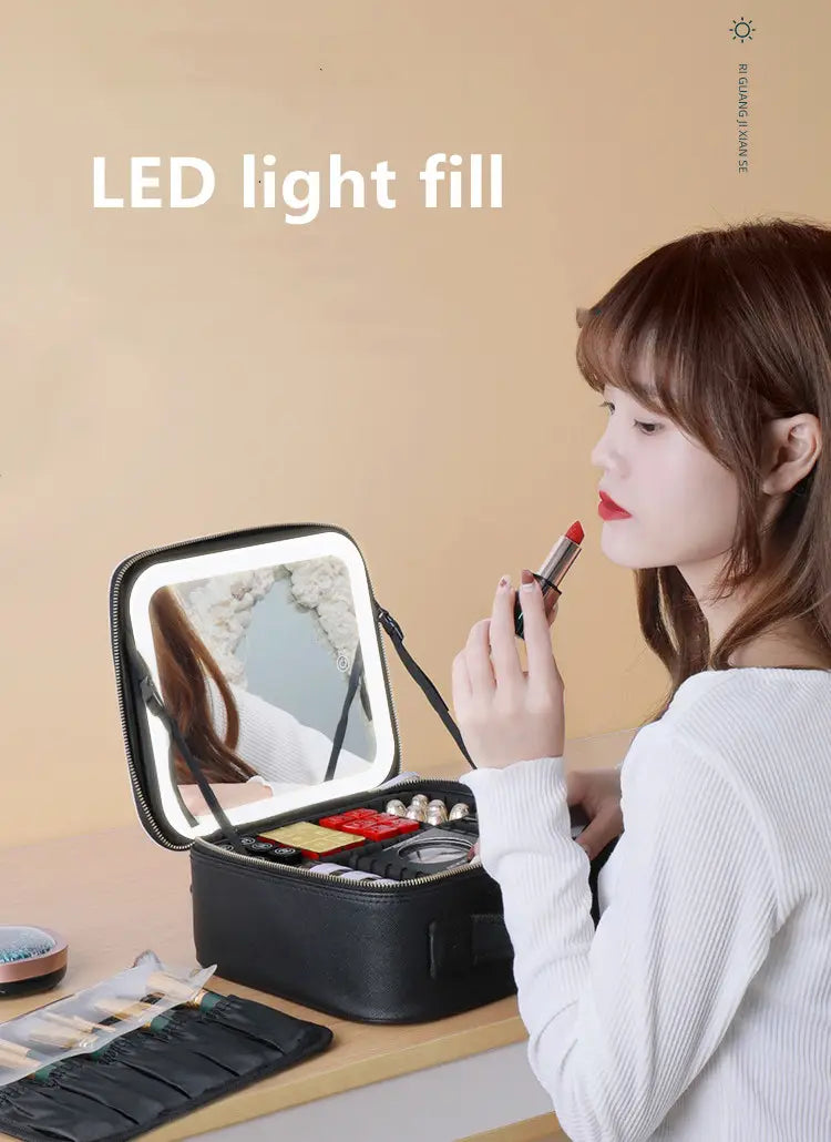 LED Cosmetic Case - Stylish Makeup Organizer with 4K Mirror