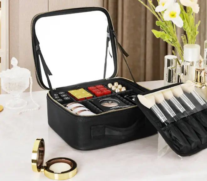 LED Cosmetic Case - Stylish Makeup Organizer with 4K Mirror