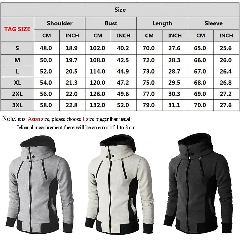 Men’s Zip Up Hooded Jacket - Fake Two Piece Sports Slim Sweatshirt