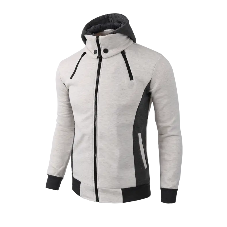 Men’s Zip Up Hooded Jacket - Fake Two Piece Sports Slim Sweatshirt