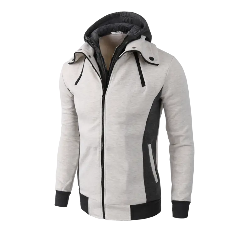 Men’s Zip Up Hooded Jacket - Fake Two Piece Sports Slim Sweatshirt