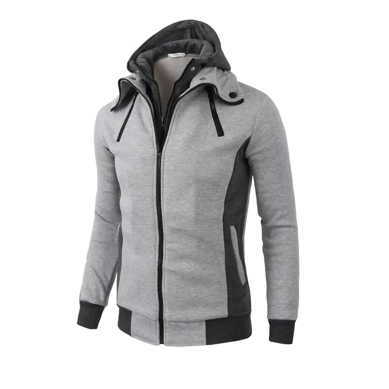 Men’s Zip Up Hooded Jacket - Fake Two Piece Sports Slim Sweatshirt