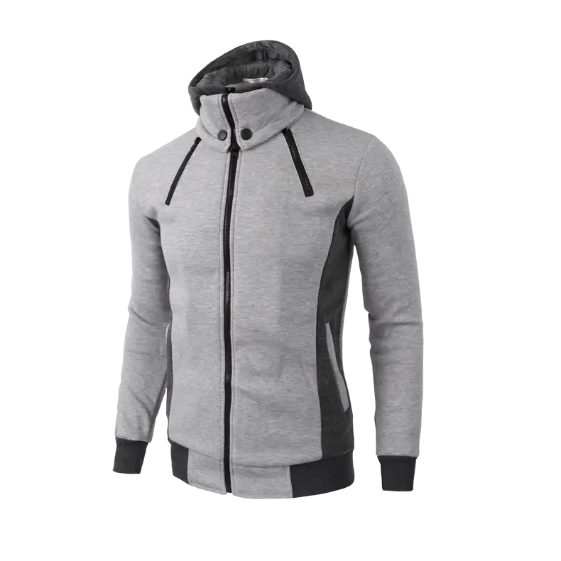 Men’s Zip Up Hooded Jacket - Fake Two Piece Sports Slim Sweatshirt