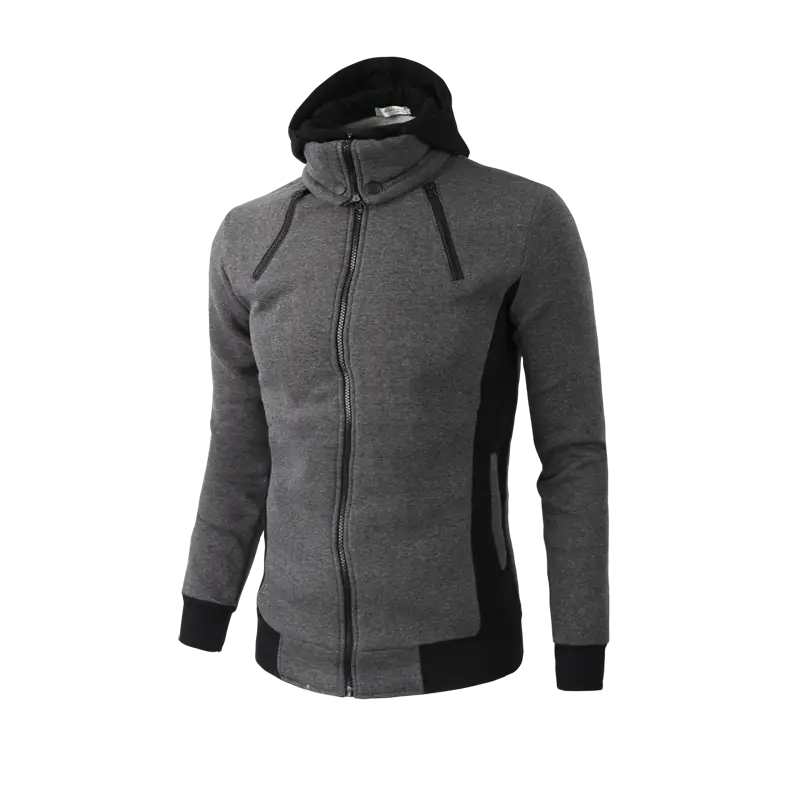 Men’s Zip Up Hooded Jacket - Fake Two Piece Sports Slim Sweatshirt