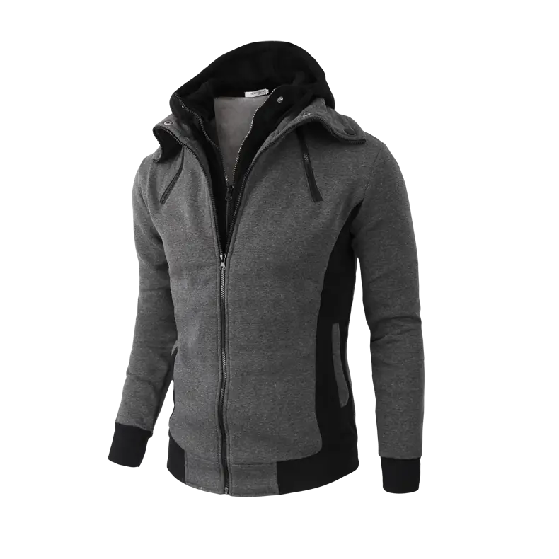 Men’s Zip Up Hooded Jacket - Fake Two Piece Sports Slim Sweatshirt