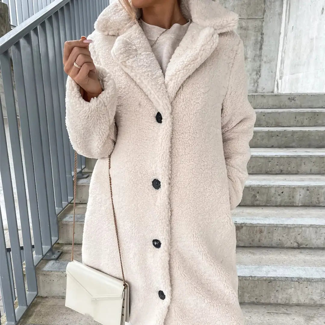 Women’s Long-Sleeved Lapel Plush Jacket Available in Multiple Colors