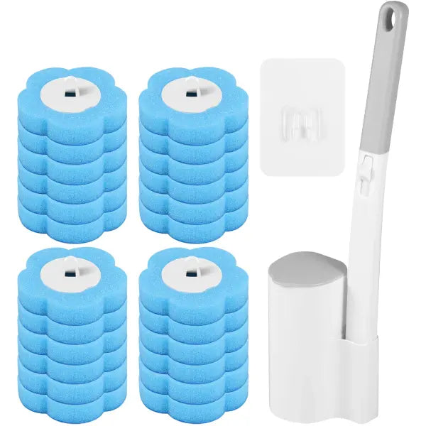18/36 Pcs Disposable Toilet Brush Set Wall-Mounted Long Handle Cleaning Kit with Refill Pads - 24Pcs Header Brush