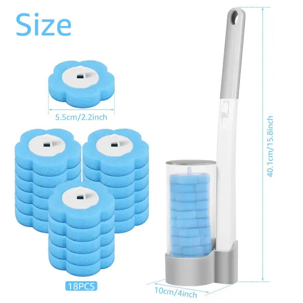 18/36pcs Disposable Toilet Brush Kit: Long Handle Wand & Scrubbing Refills for Deep Cleaning - B Grey 18 Head
