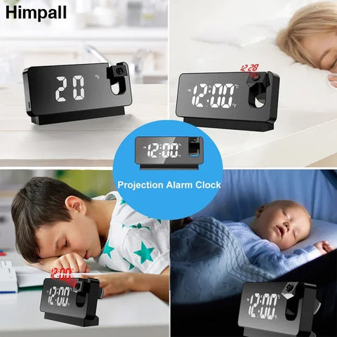 180° Rotation LED Digital Projection Alarm Clock for Bedroom