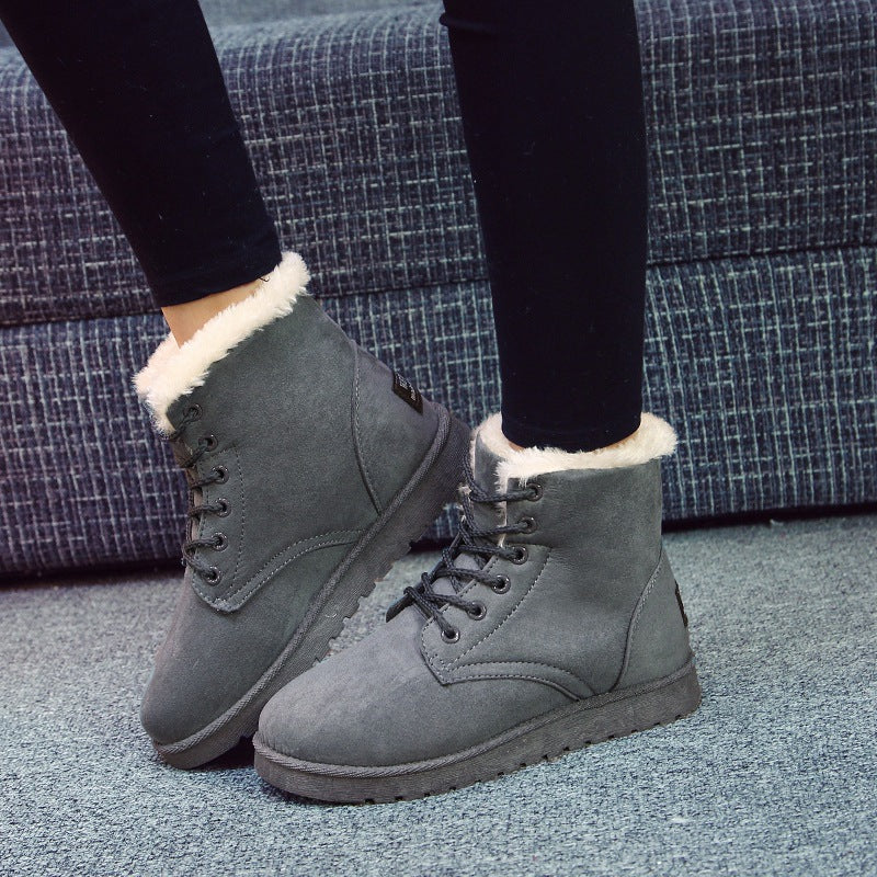 Suede Women Snow Boots with Artificial Wool Lining