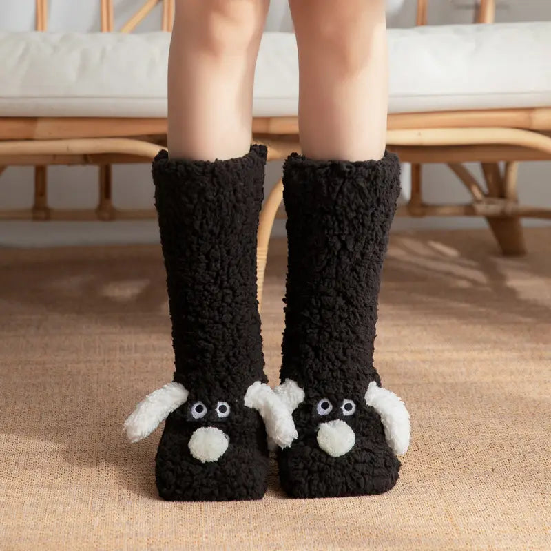 Cute Cartoon Dog Winter Warm Plush Floor Socks for Women