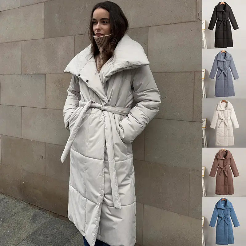 Fashion Large Lapel Long Coat Winter Warm Cotton Jacket for Women