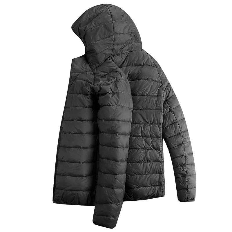 Men’s Lightweight Hooded Winter Coat in Solid Color Zipper Design