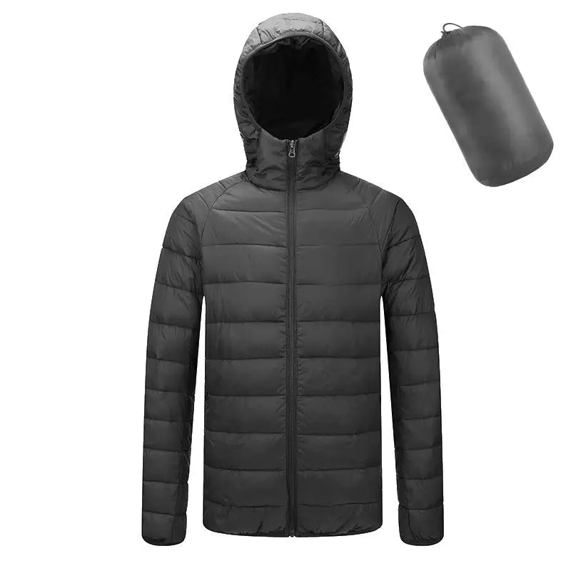 Men’s Lightweight Hooded Winter Coat in Solid Color Zipper Design