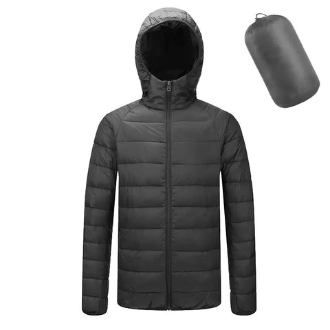 Men’s Lightweight Hooded Winter Coat in Solid Color Zipper Design