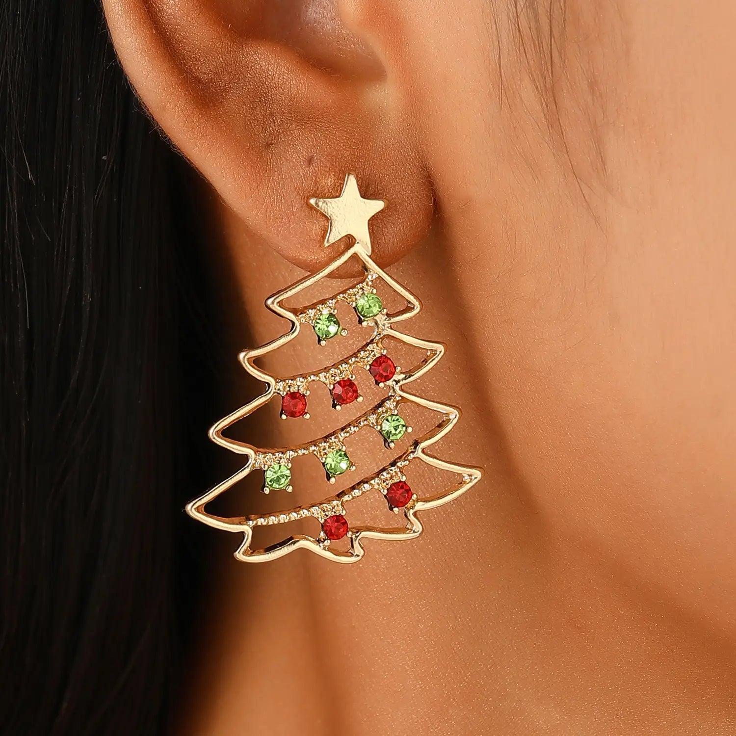 Colorful Zircon Christmas Tree Earrings for Festive Party Jewelry