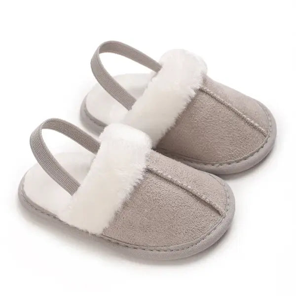 Baby Cotton Plush Slippers 0–18M – Soft Sole Warm Winter Indoor Walking Shoes for Boys & Girls - G32 Grey / 0-6 Months