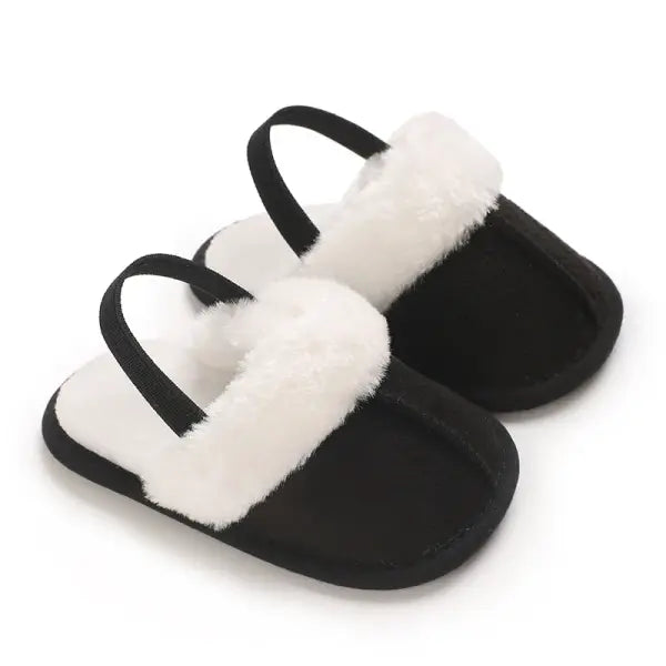 Baby Cotton Plush Slippers 0–18M – Soft Sole Warm Winter Indoor Walking Shoes for Boys & Girls - G32 Black / 13-18