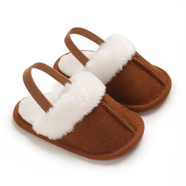 Baby Cotton Plush Slippers 0–18M – Soft Sole Warm Winter Indoor Walking Shoes for Boys & Girls - G32 Brown / 7-12 Months