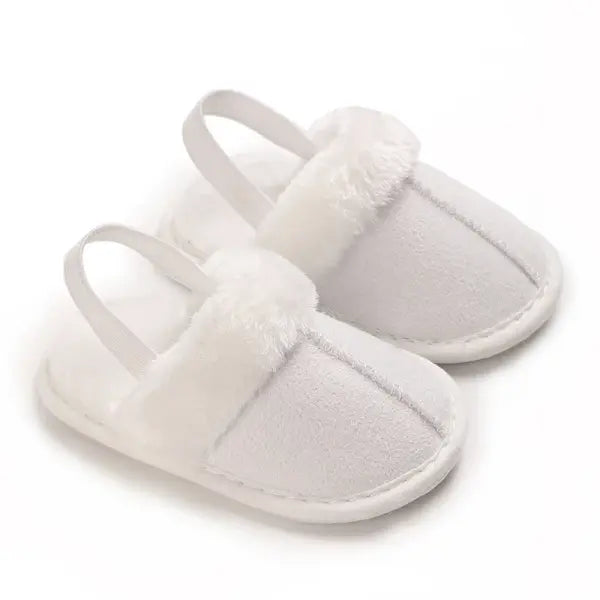 Baby Cotton Plush Slippers 0–18M – Soft Sole Warm Winter Indoor Walking Shoes for Boys & Girls - G32 White / 13-18