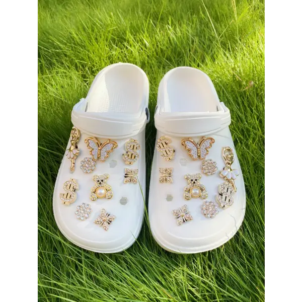 18pcs Gold Rhinestone Bear Shoe Charms – Cute DIY Detachable Accessories for Clogs