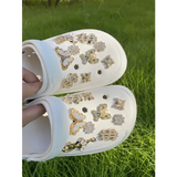 18pcs Gold Rhinestone Bear Shoe Charms – Cute DIY Detachable Accessories for Clogs