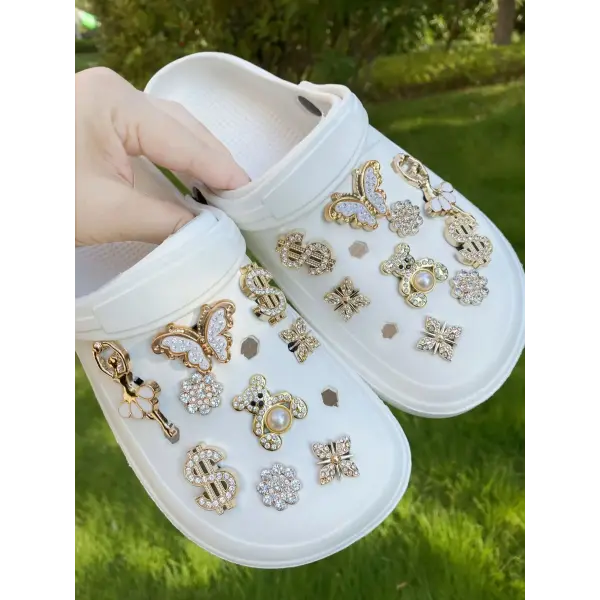 18pcs Gold Rhinestone Bear Shoe Charms – Cute DIY Detachable Accessories for Clogs - Gold