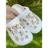 18pcs Gold Rhinestone Bear Shoe Charms – Cute DIY Detachable Accessories for Clogs