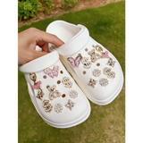 18pcs Gold Rhinestone Bear Shoe Charms – Cute DIY Detachable Accessories for Clogs