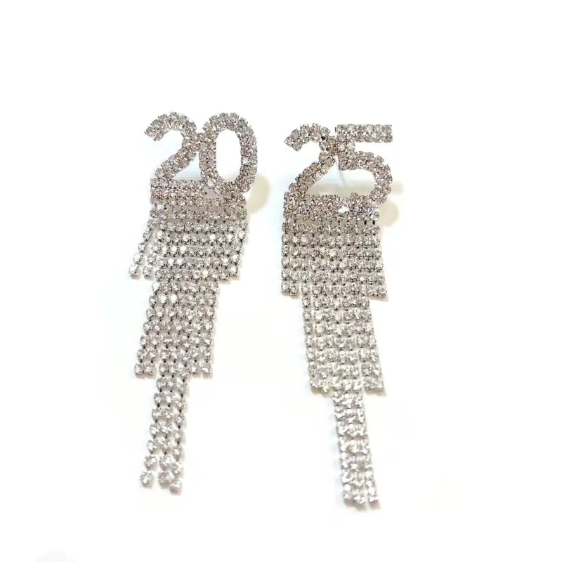 Digital Rhinestone Letter Earrings for Women’s Fashion Accessory 2025 - White K