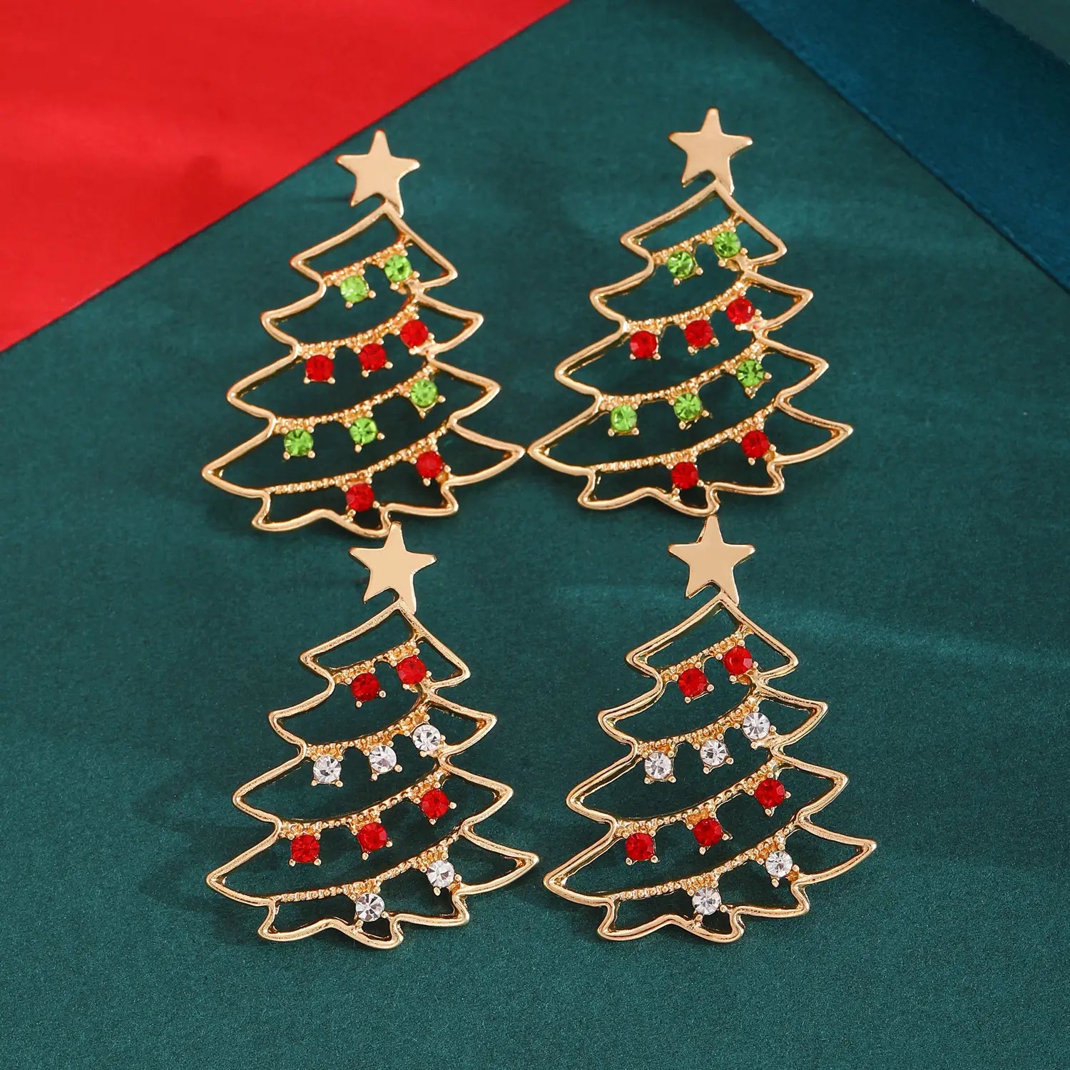 Colorful Zircon Christmas Tree Earrings for Festive Party Jewelry