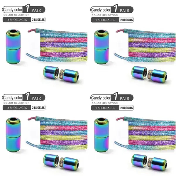 Pearl Light No Tie Elastic Shoelaces with Colorful Buckle - 4pairs-Candy