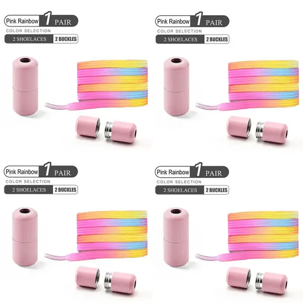 Pearl Light No Tie Elastic Shoelaces with Colorful Buckle - 4pairs-Pink Rainbow