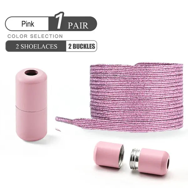 Pearl Light No Tie Elastic Shoelaces with Colorful Buckle - pink