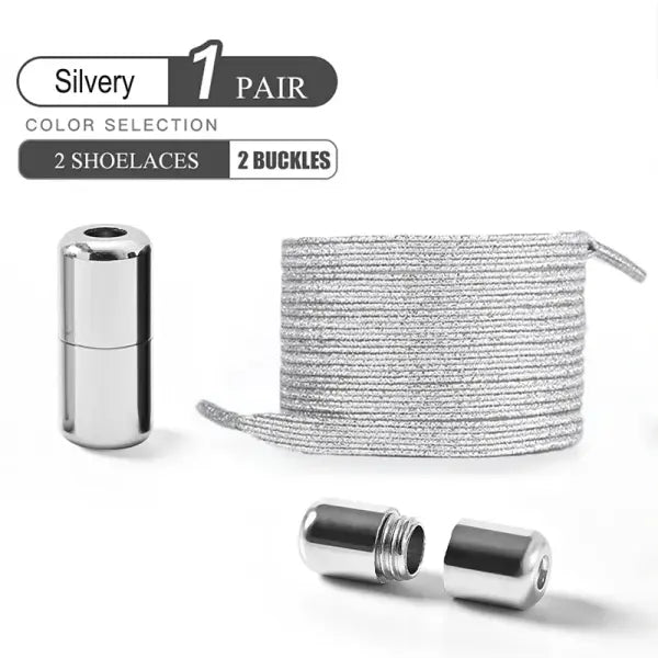 Pearl Light No Tie Elastic Shoelaces with Colorful Buckle - silvery