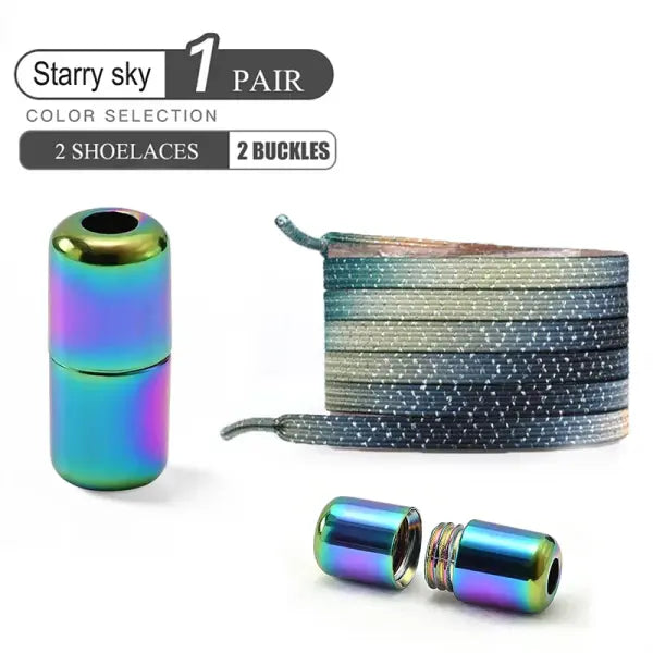 Pearl Light No Tie Elastic Shoelaces with Colorful Buckle - starry sky