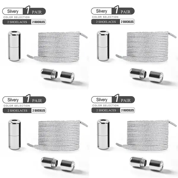 Pearl Light No Tie Elastic Shoelaces with Colorful Buckle - 4pairs-Silvery