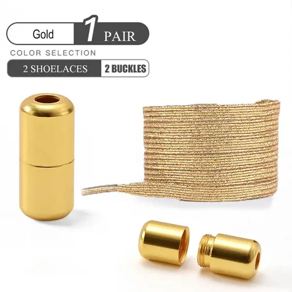 Pearl Light No Tie Elastic Shoelaces with Colorful Buckle - gold
