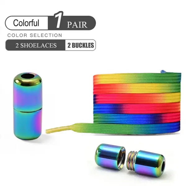 Pearl Light No Tie Elastic Shoelaces with Colorful Buckle - Colorful Rainbow